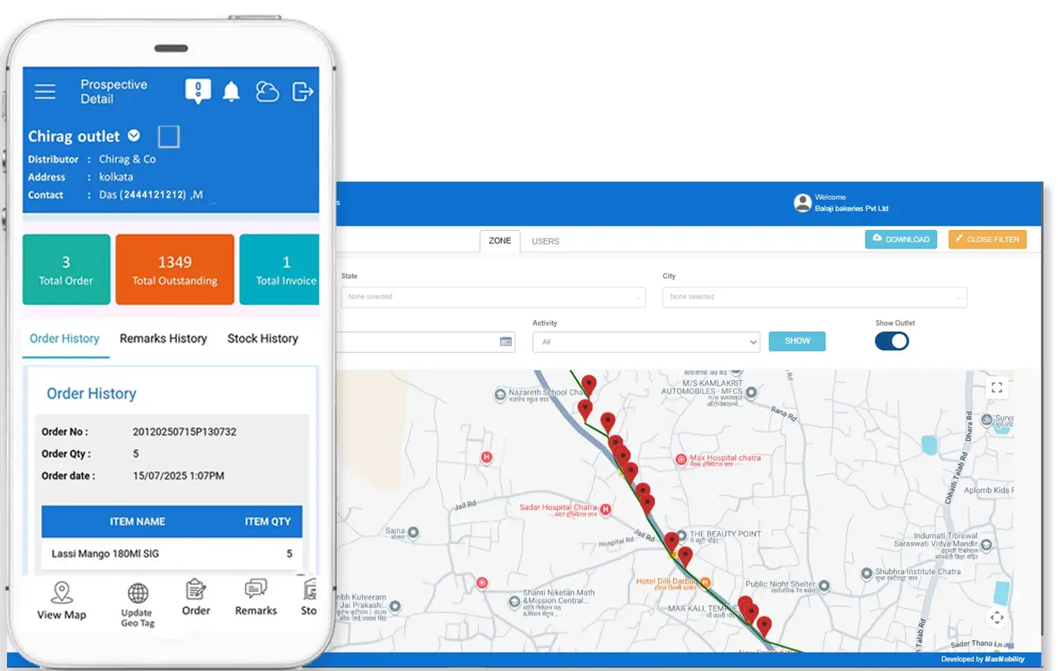 Real-time GPS tracking — live field map with rep locations and route status