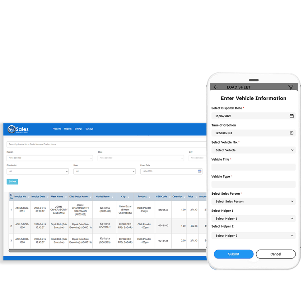 Van sales operations dashboard with stock, tracking and reconciliation