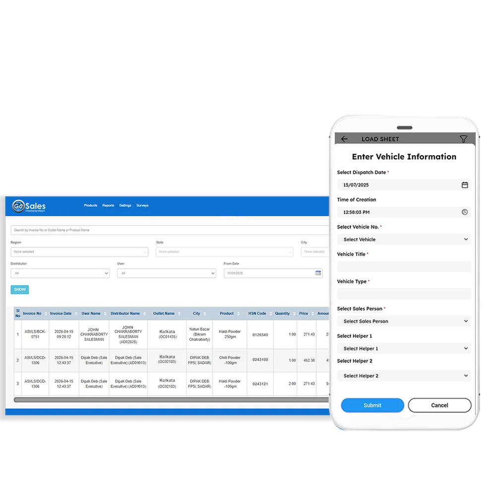 Van sales operations dashboard with stock, tracking and reconciliation